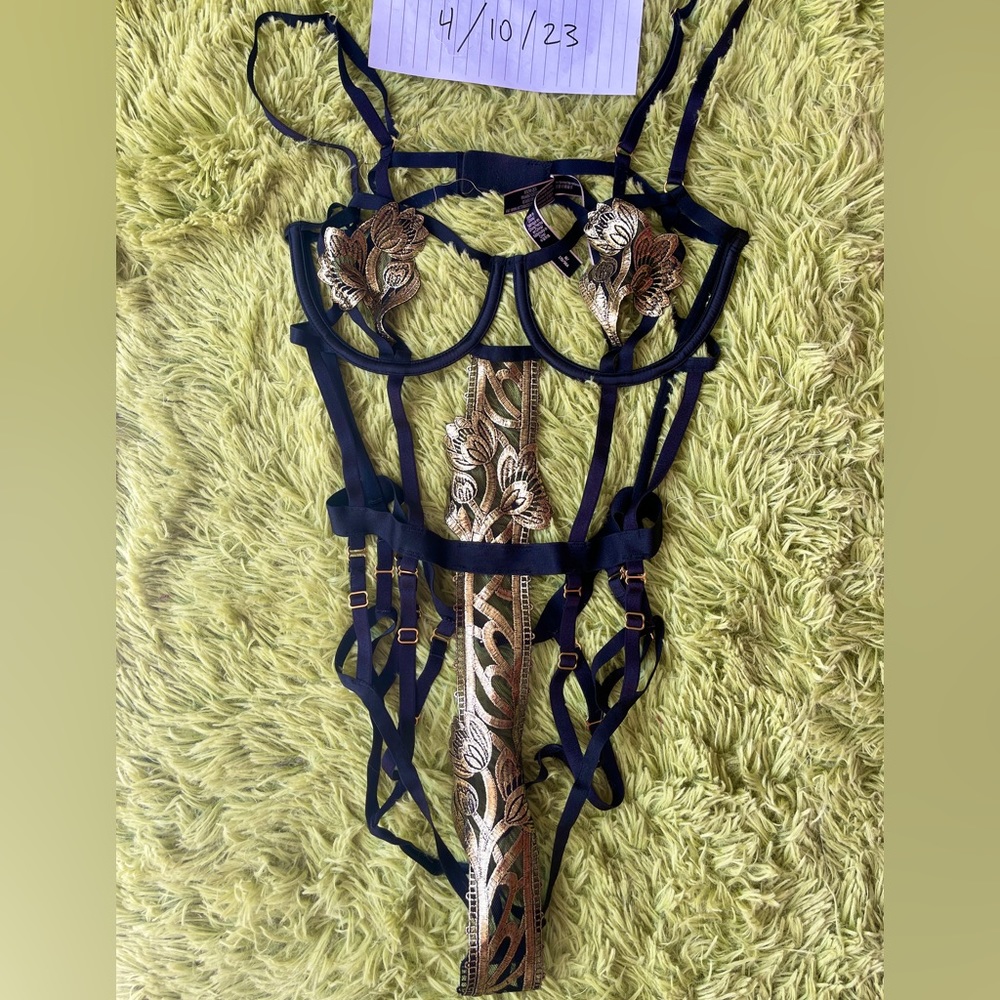 Victoria Secret Black & Gold Lingerie Bodysuit, Medium